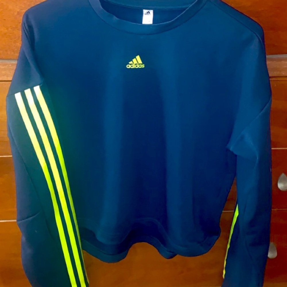 super blue cute adidas sweater with yellow stripes. - Picture 1 of 1
